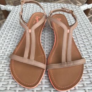 Brand new Seychelles sandals. Nude leather w/neon